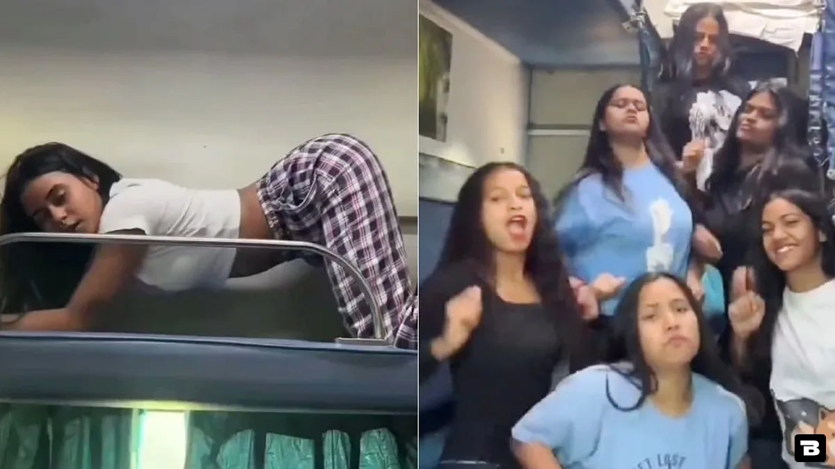 girls dancing inside train