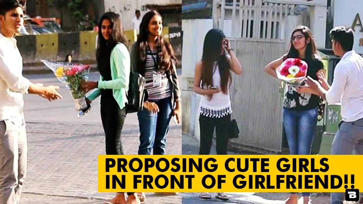 guy gives flower bouquet to random girls