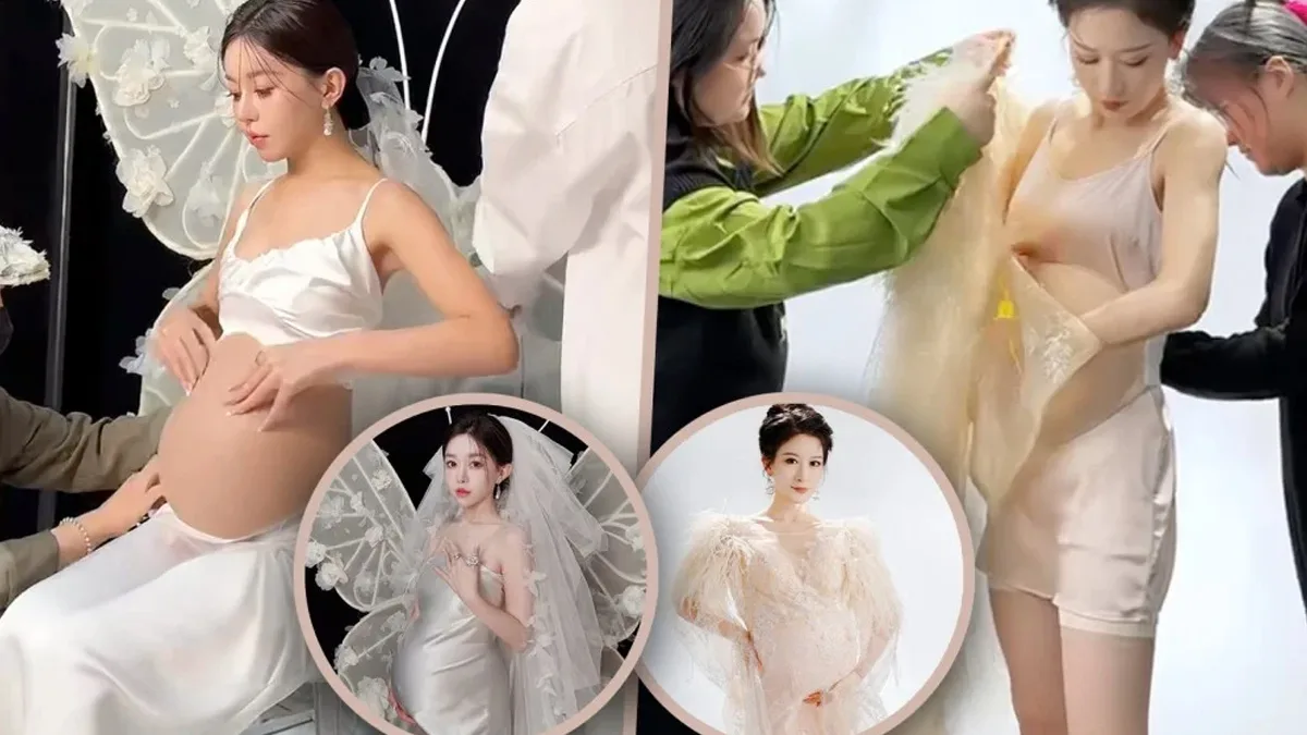 chinese women take pregancy photos with fake bellies