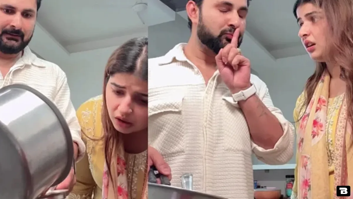 wife warns husband of pouring tea without spilling