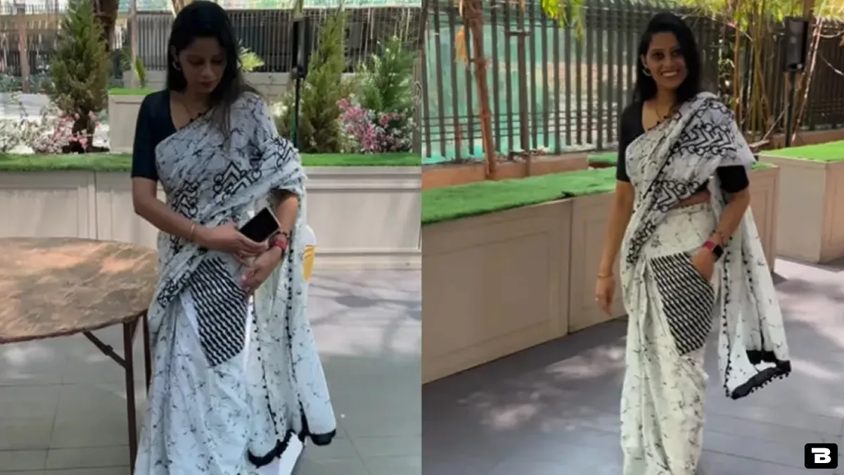 woman designs innovative saree with built in pockets