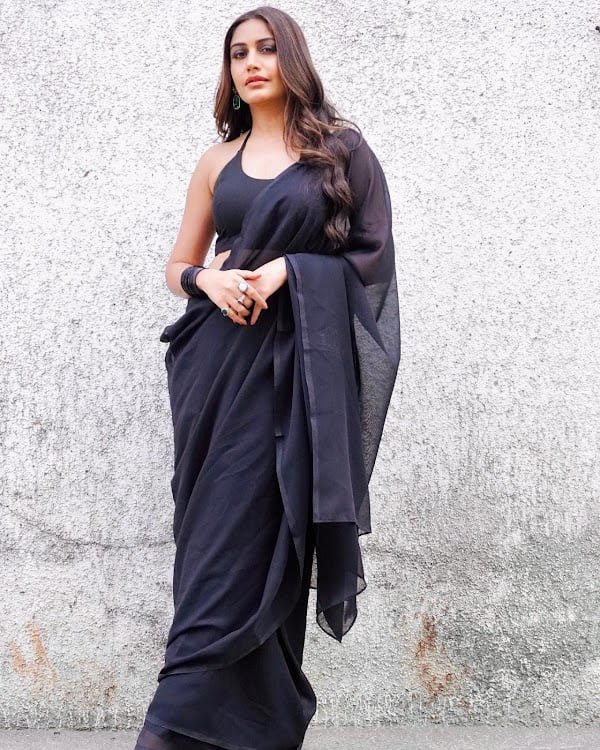 surbhi chandna sheer black saree tv actress