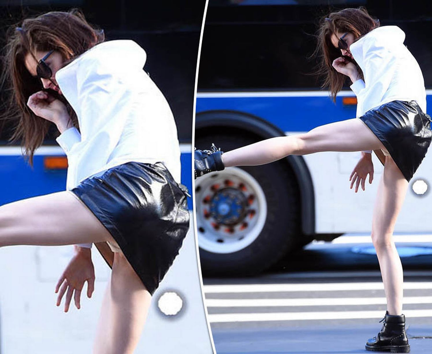 Hilary Rhoda the Victoria's Secret vixen flashes crotch with legs akimbo pose
