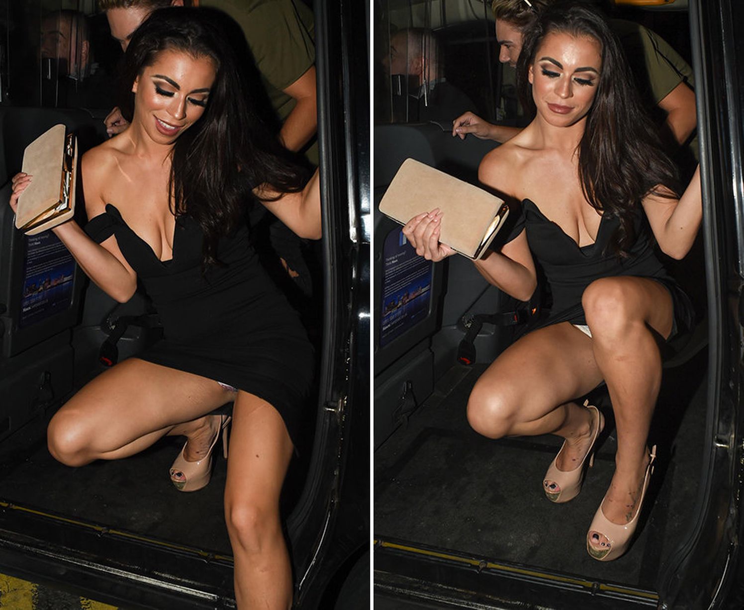 Love Island babe Katie Salmon suffers a slight malfunction with her dress during night out
