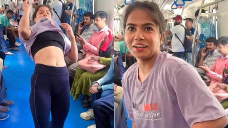 Girl Perform Stunt In Metro